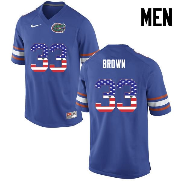 NCAA Florida Gators Mack Brown Men's #33 USA Flag Fashion Nike Blue Stitched Authentic College Football Jersey SBF6264YO